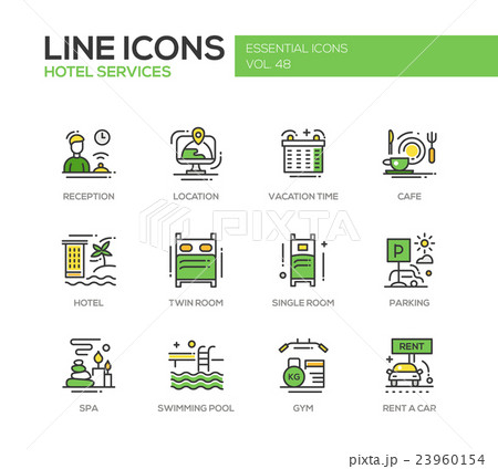 Hotel Services - flat design line icons set 23960154