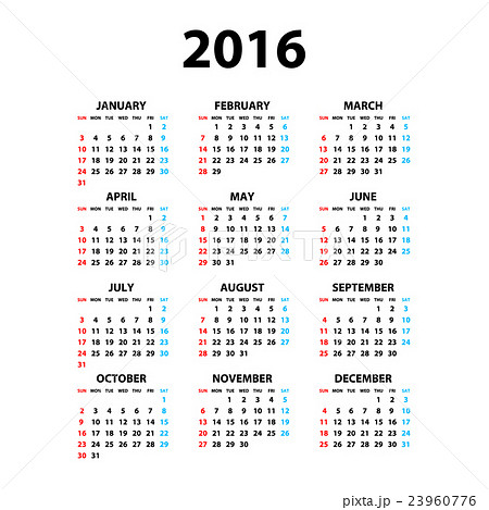Calendar for 2016 on White Background. Week Calendar for 2016 on White Background. Week 23960776
