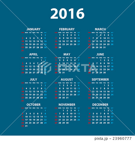 2016 calendar simple design date color 23960777