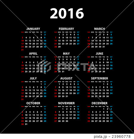 calendar for 2016 on black background. Vector calendar for 2016 on black background. Vector 23960778