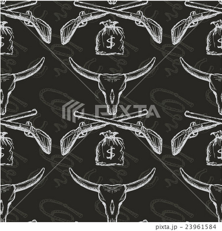 Wild west , Longhorn skull, gun, a bag of money 23961584