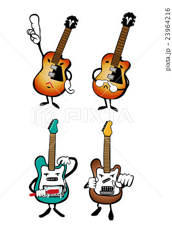 ギターのキャラクターのイラスト素材