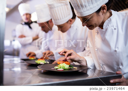 Chef decorating a food plate Chef decorating a food plate 23971464