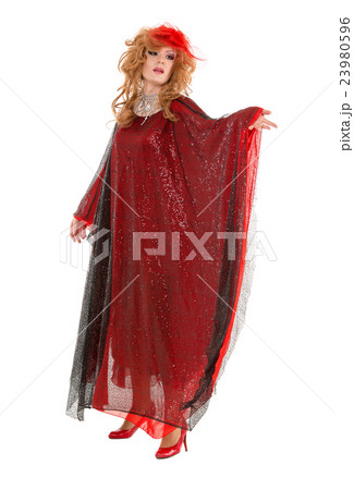 Portrait Drag Queen in Woman Red Dress Performing 23980596