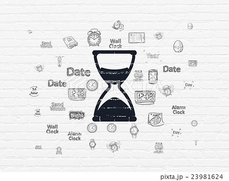 Timeline concept: Hourglass on wall background 23981624