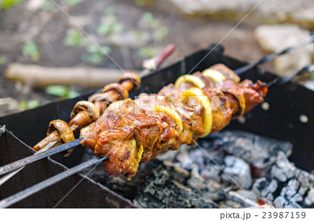 Roast kebabs on BBQ Grill Roast kebabs on BBQ Grill 23987159