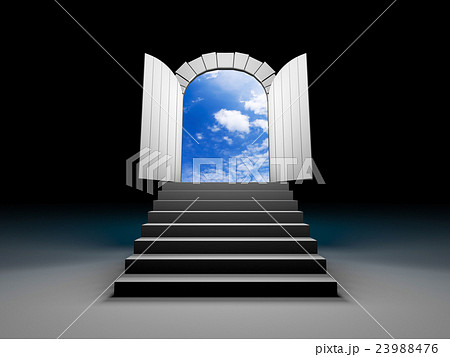 Door to blue clear sky with steps. 3d illustration 23988476