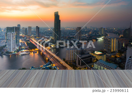 After sunset over Bangkok main river  23990611