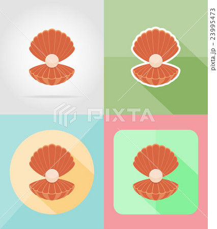shell with pearl flat icons vector illustration 23995473