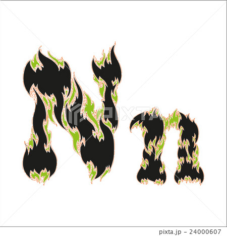 fiery font black and green letter N on white 24000607