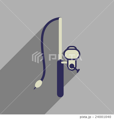 Flat web icon with long shadow fishing rod  24001040