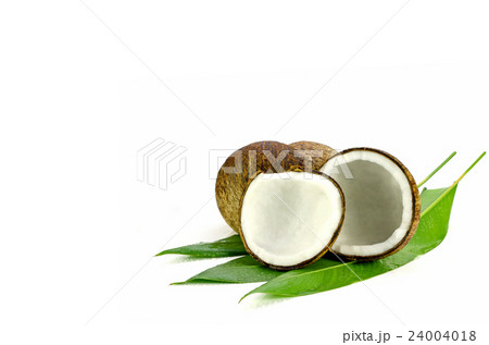 Cut coconut with fresh organic coconut kernel. 24004018