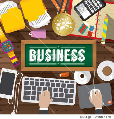 Top View Workplace With Office Supply Objects 24007476