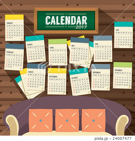 Flat Design Living Room 2017 Printable Calendar 24007477