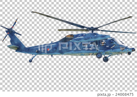 航空自衛隊 uh-60J ヘリコプター ブラックホーク水彩画風 24008475