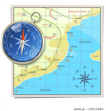 Vector Beach Map with Compass 24012664