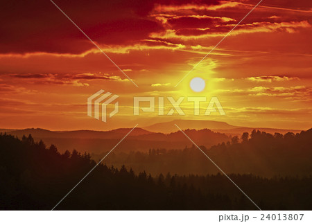 The setting sun in a landscape 24013807