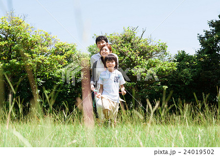 電車ごっこをする公園の家族 電車ごっこをする公園の家族 24019502