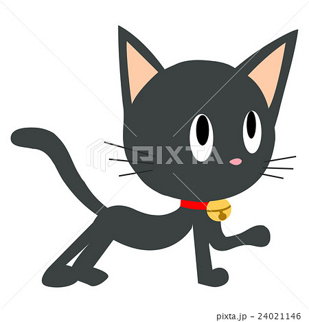 鈴をつけた黒猫のイラスト素材