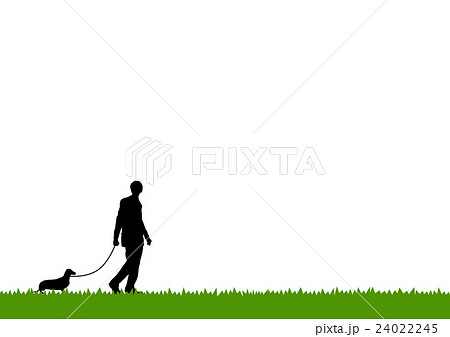シンプルテンプレート 犬の散歩のシルエットのイラスト素材