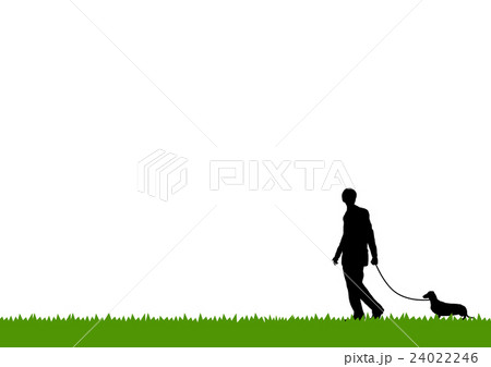 シンプルテンプレート 犬の散歩のシルエットのイラスト素材 24022246