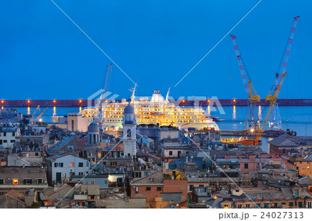 Old town and port of Genoa at night, Italy. 24027313