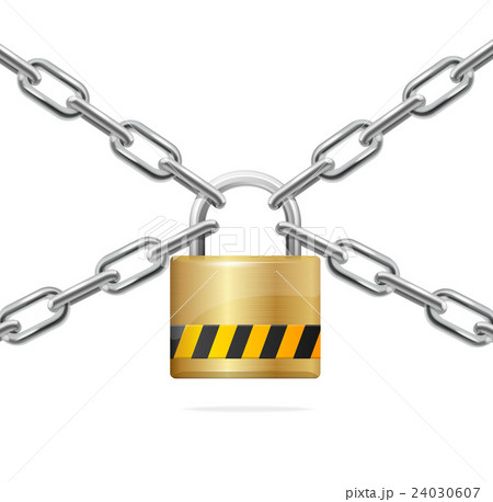 Warning Padlock and Metal Chain. Vector 24030607