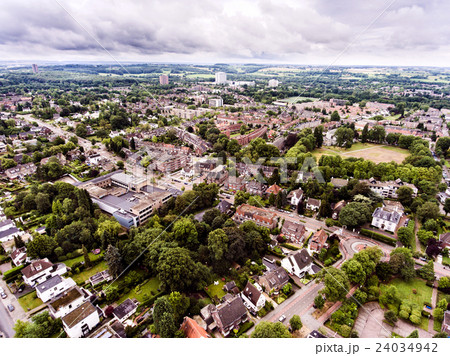 Aerial view of Dutch town, builidings, park 24034942