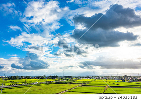 埼玉県 田園風景と夏の空の写真素材