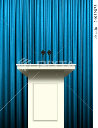 white podium over blue curtain background 24039073