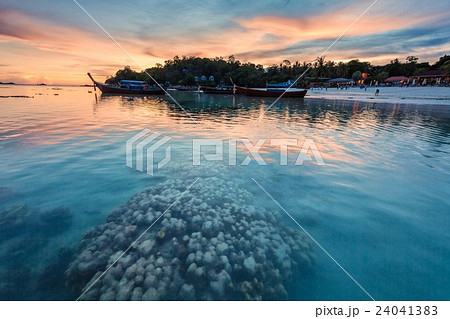 Sunset in Koh Lipe Island with coral foreground Sunset in Koh Lipe Island with coral foreground 24041383