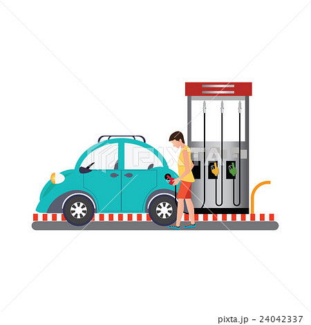 Man filling up fuel into the car at the gas pump. 24042337