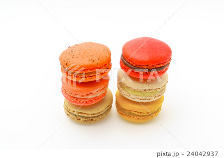 French colorful macarons on white background . 24042937