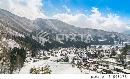 Winter Of Shirakawago with snow falling , Japan 24043178