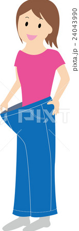 ブカブカのジーパンをはく女性のイラスト素材