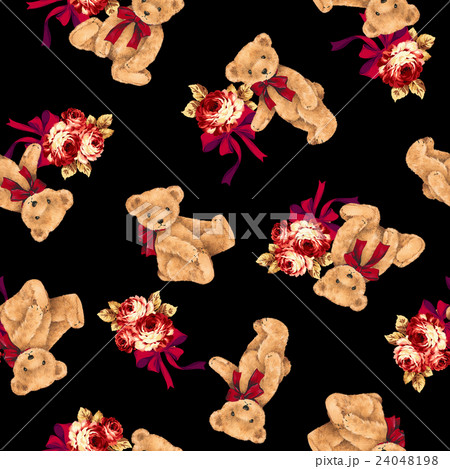 可愛い熊と花束の柄 可愛い熊と花束の柄 24048198