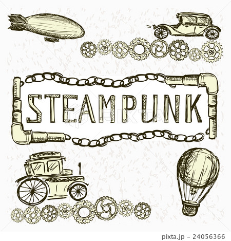 Steampunk Gears, machine, airship, balloon 24056366