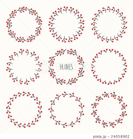Set of hand drawn autumn frame of berries. Wreath 24058902