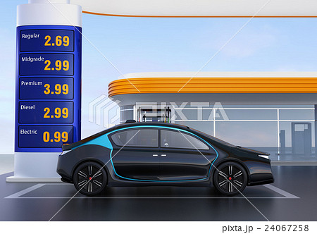 電気自動車用急速充電機が備えるサービスステーションに充電している自動運転車のイメージ 24067258