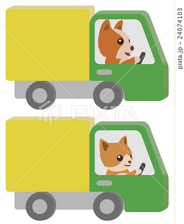 トラックを運転する犬と猫のイラスト素材