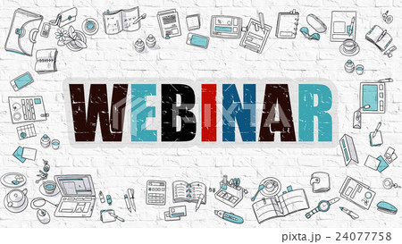 Multicolor Webinar on White Brickwall. Doodle 24077758