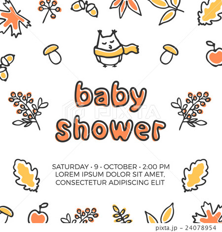 Baby shower vector template with cute doodle 24078954