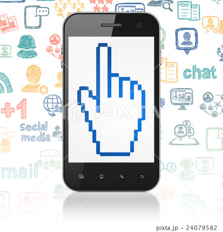 Social media concept: Smartphone with Mouse Cursor 24079582