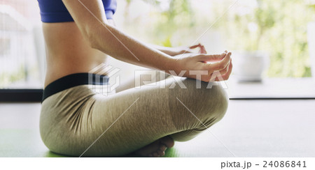 Woman Yoga Practice Pose Training Concept Woman Yoga Practice Pose Training Concept 24086841