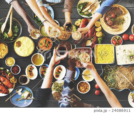 Friends Happiness Enjoying Dinning Eating Concept Friends Happiness Enjoying Dinning Eating Concept 24086911