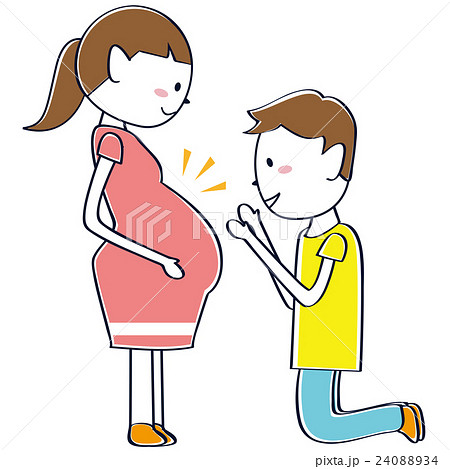 胎教する若い夫婦 カップル マタニティ 妊婦のイラスト素材 2404