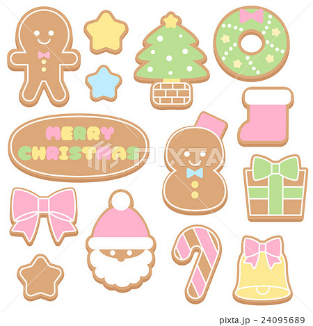 かわいいパステルカラーのクリスマスイラスト ロゴ アイコン セット素材 アイシングクッキー風のイラスト素材