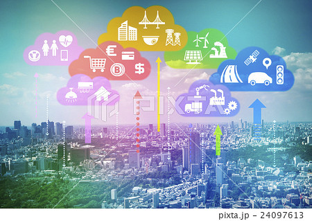現代的都市とCPS（Cyber-Physical System）アブストラクトイメージ 24097613