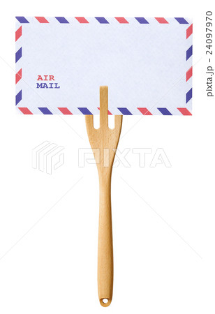 Mail letter on wooden fork isolated on white Mail letter on wooden fork isolated on white 24097970