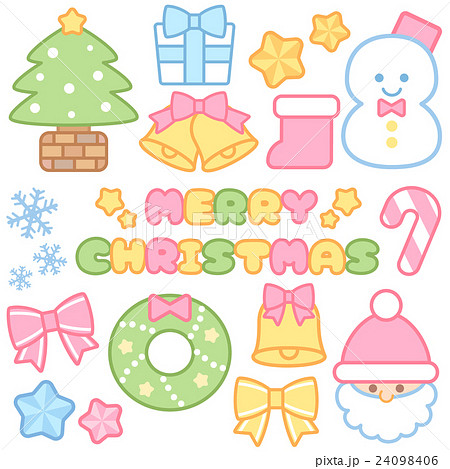 かわいいパステルカラーのクリスマスイラスト ロゴ アイコン セット素材 背景透過png ベクターのイラスト素材